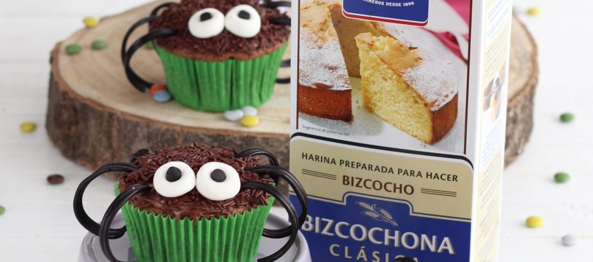 Cupcakes Araña para Halloween con Harina Bizcochona Clásica Harimsa
